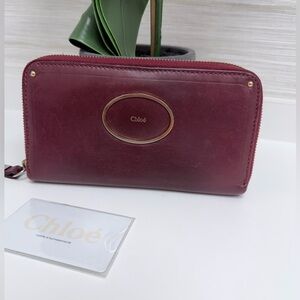Chloé Burgundy Leather Wallet with Gold Accents